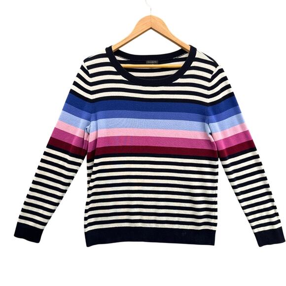 Talbots Navy Blue Rainbow Color Block Long Sleeve Knit Sweater Women Medium - Picture 1 of 7
